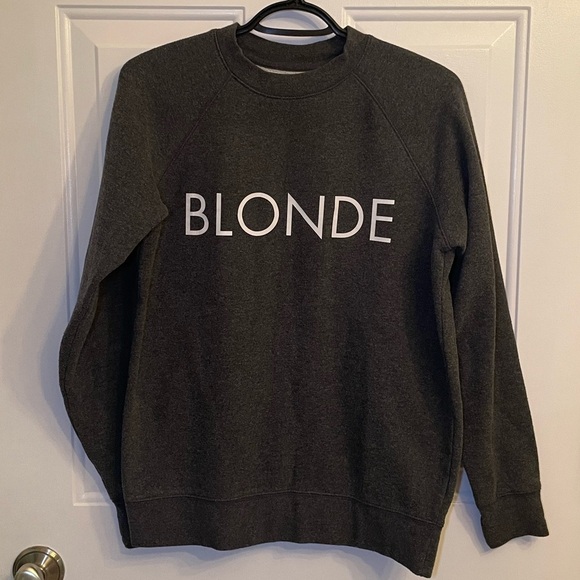 Brunette The Label Sweaters - Brunette The Label Gray Crew Neck Sweater with Blonde Graphic